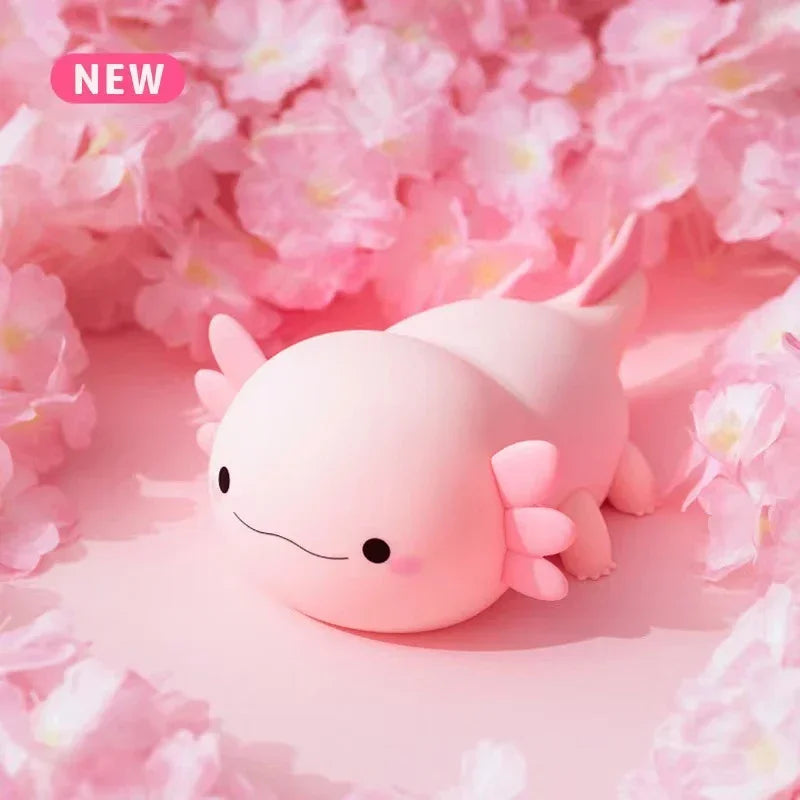 Cute Axolotl Silicone Night Light – USB Rechargeable Touch Control LED Bedside Lamp for Kids & Home Decor