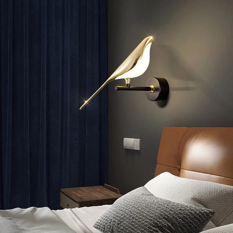 Nordic Touch Switch LED Wall Lamps for Bedside TV Background Gold Silver Magpie Bird  LED Wall Lights Wall Sconce for Corridor